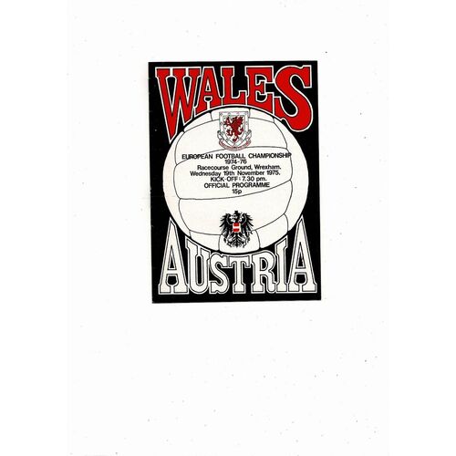 1975 Wales v Austria Football Programme @ Wrexham