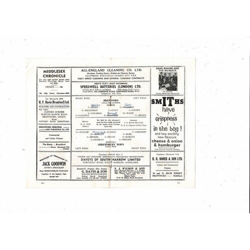 1963/64 Brentford v Shrewsbury Town Football Programme