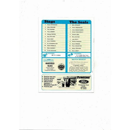 Mansfield Town v Chester City Freight Rover Trophy Area Final Football Programme 1986/87