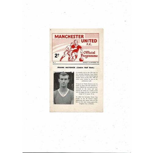 Manchester United v Bolton Wanderes Central League Football Programme 1962/63