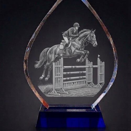 The Mega Plus 250mm Tall, Blue Base, Presentation Crystal/Trophy