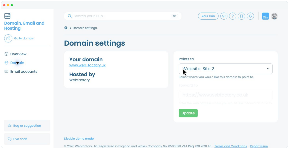 How to point your domain to another Webfactory product | Webfactory Support | Webfactory