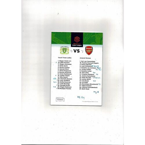 2018/19 Yeovil Town v Arsenal Womens Super League Football Programme