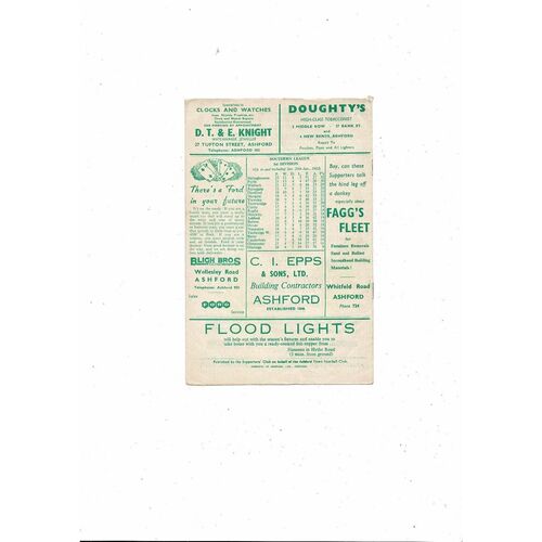 1961/62 Ashford Town v Margate Kent Cup Football Programme