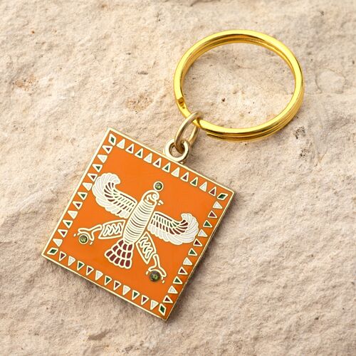 Charm. The Persian Falcon. Orange with 3 Green Stones.