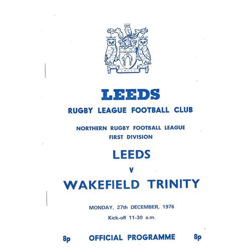 1976/77 Leeds v Wakefield Trinity (27/12/1976) Rugby League Programme