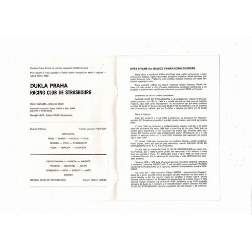 Dukla Prague v Strasbourg European Cup Football Programme 1979/80