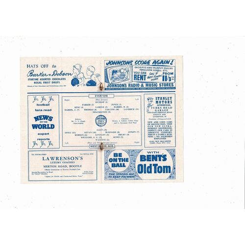 1959/60 Everton v West Bromwich Albion Football Programme