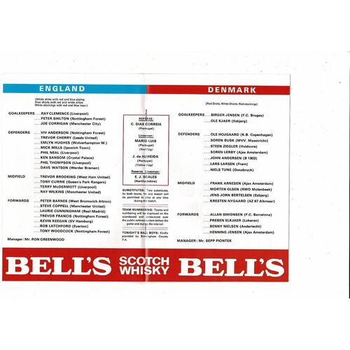 1979 England v Denmark Football Programme