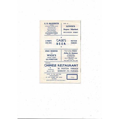 1962/63 Barrow v Oxford United Football Programme