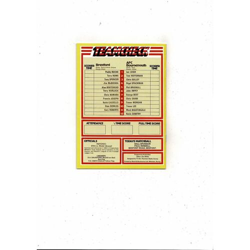 1982/83 Brentford v Bournemouth Football Programme