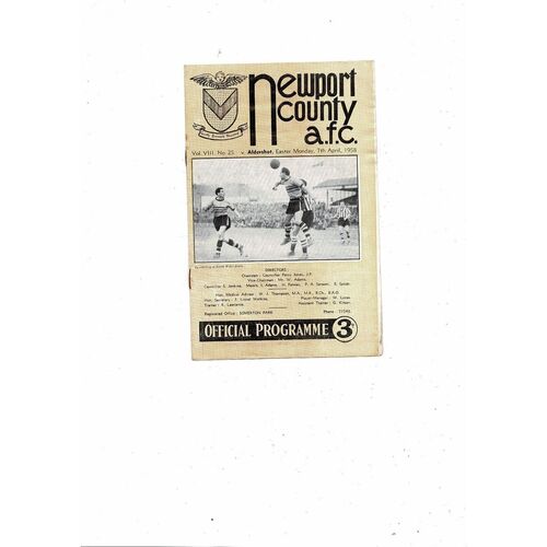 1957/58 Newport County v Aldershot Football Programme