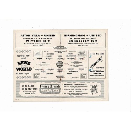 1957/58 Manchester United v Leeds United Football Programme