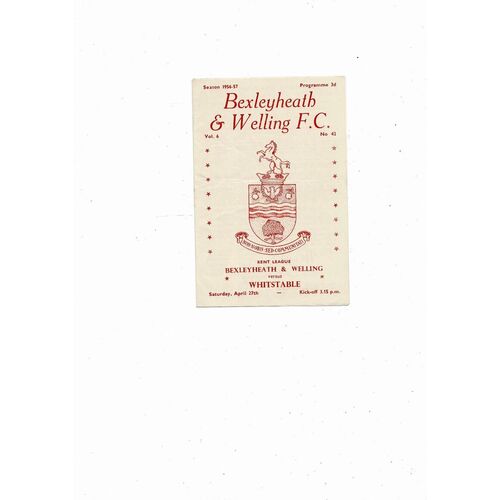 1956/57 Bexleyheath & Welling v Whitstable Kent League Football Programme
