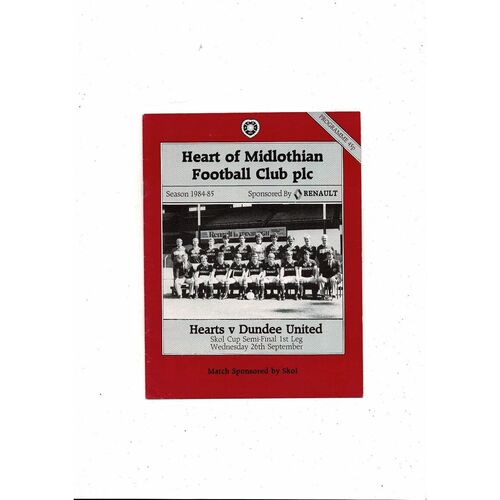 1984/85 Hearts v Dundee United Scottish League Cup Semi Final Programme
