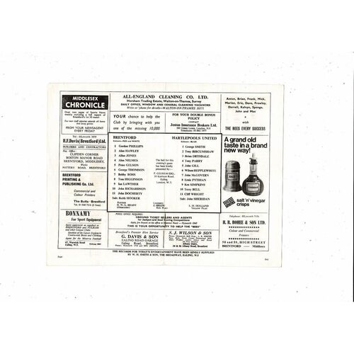 1967/68 Brentford v Hartlepool United Football Programme