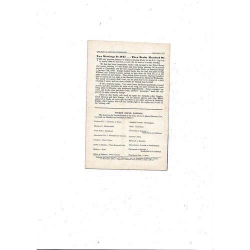 1952/53 Chelsea v Derby County FA Cup Replay Football Programme