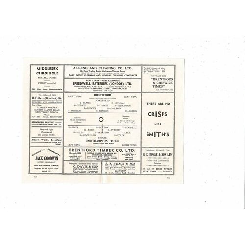 1961/62 Brentford v Northampton Town Football Programme