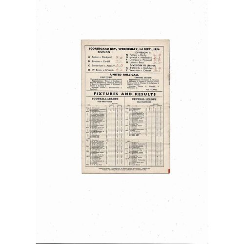 1954/55 Manchester United v Sheffield Wednesday Football Programme