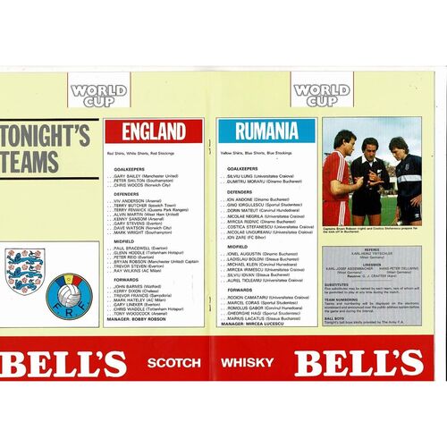1985 England v Romania Football Programme