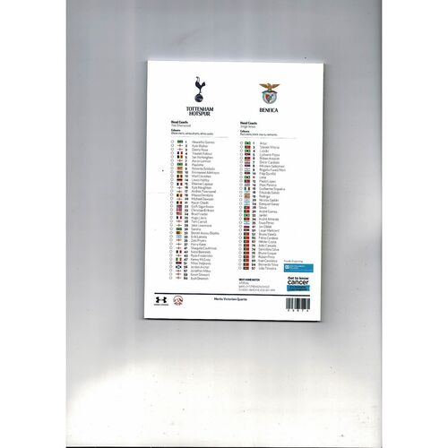 Tottenham Hotspur v Benfica Europa League Football Programme 2013/14