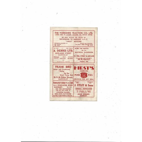 1958/59 Barnsley v Sunderland Football Programme