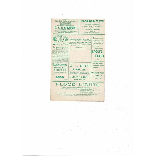 1962/63 Ashford Town v Folkestone Town Southern League Football Programme