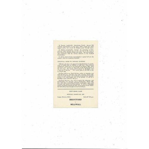 1957 England v Holland FA Youth International Football Programme @ Brentford