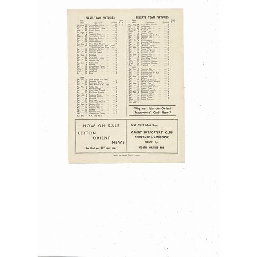 1956/57 Leyton Orient v Bristol Rovers Football Programme
