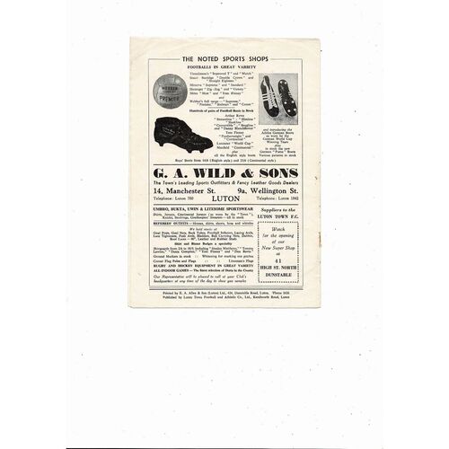 1958/59 Luton Town v Chelsea Football Programme