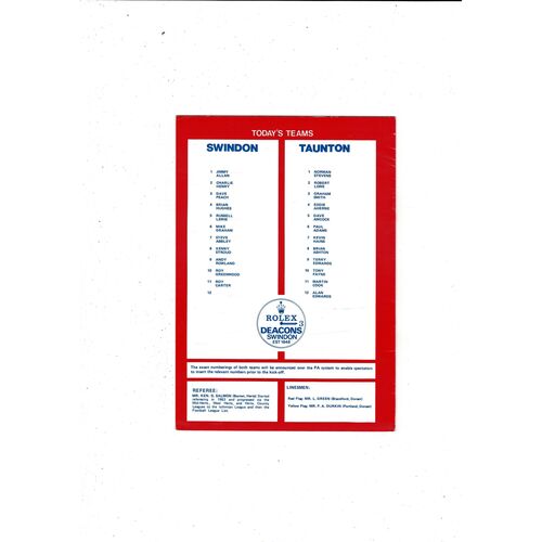 Taunton Town v Swindon Town FA Cup Football Programme 1981/82 @ Swindon Town