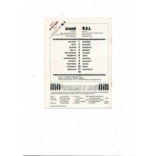1970/71 Arsenal v West Bromwich Albion Football Programme