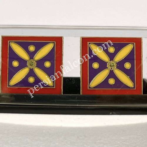 Cufflinks. The Persian Cross. Multi-coloured Cross with 1 Central Green stone. Original Pattern.