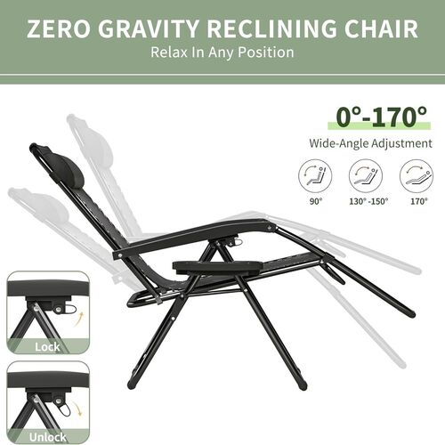 mcc direct Zero Gravity Reclining Chair Set of 1 – Folding Outdoor & Garden Chairs with Textilene Fabric, Cup Holder and Headrest Pillow – TEXTILENE