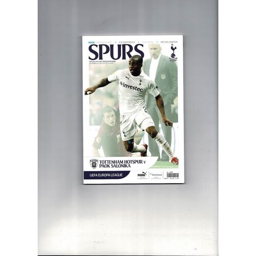 Tottenham Hotspur v Paok Salonika Europa League Football Programme 2011/12