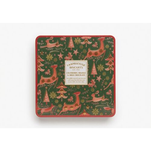 FARMHOUSE BISCUITS Cranberry, Orange & Milk Chocolate Biscuits in Winter Animals Tin 250g