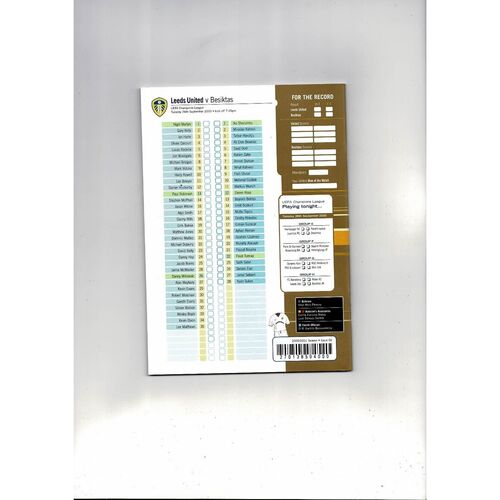 Leeds United v Besiktas Champions League Football Programme 2000/01