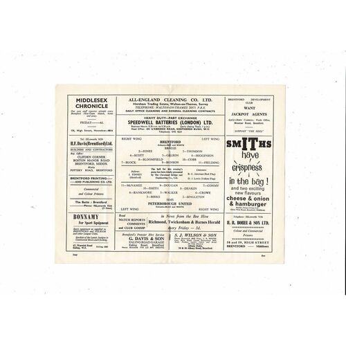 1964/65 Brentford v Peterborough United Football Programme