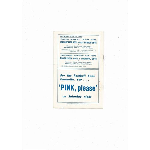 1960 England v Germany Schools International Football Programme @ Man City