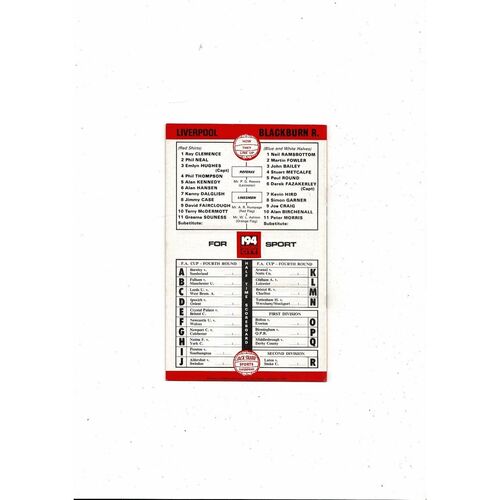 1978/79 Liverpool v Blackburn Rovers FA Cup Football Programme