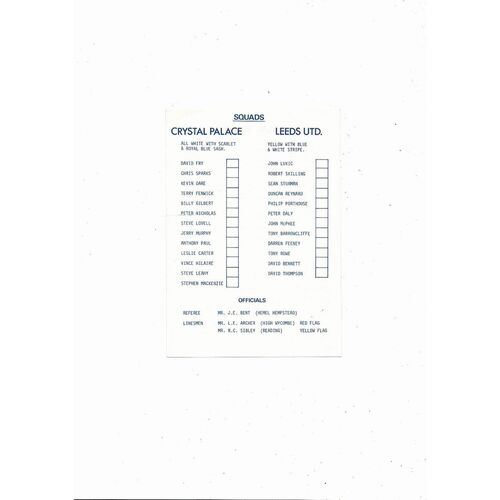 1977/78 Cyrstal Palace v Leeds United FA Youth Cup Football Programme