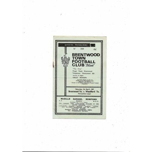 1966/67 Brentwood Town v Woodford Town Football Programme