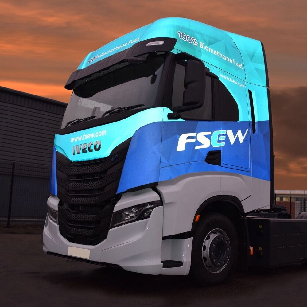 Truck with highly visible reflective graphics