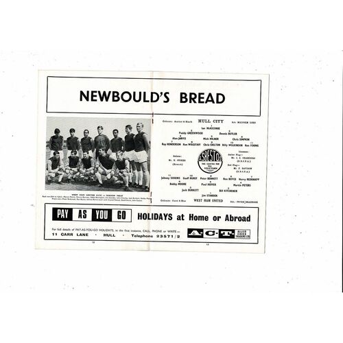 Hull City v West Ham United Friendly Football Programme 1966/67