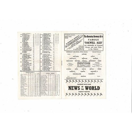 1959/60 Barnsley v Bradford City Football Programme