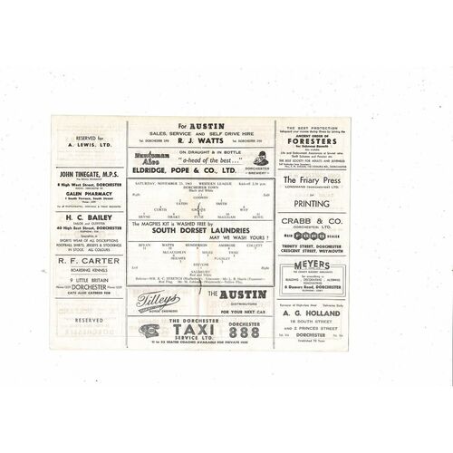 1963/64 Dorchester Town v Salisbury Western League Football Programme