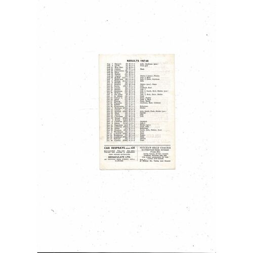 Tooting & Mitcham v Carshalton Athetic Friendly Football Programme 1967/68