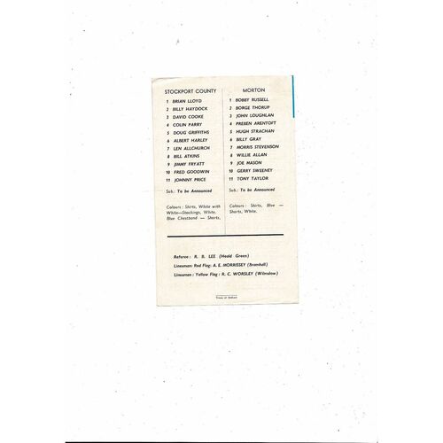Stockport County v Morton Friendly Football Programme 1967/68