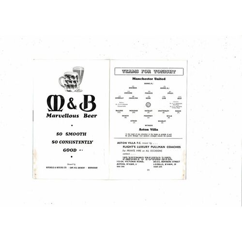 1964/65 Aston Villa v Manchester united Football Programme