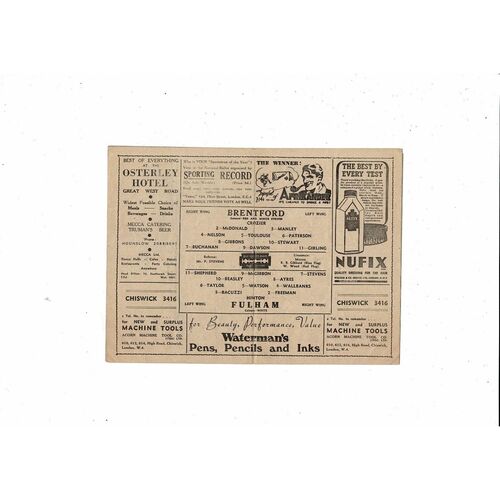 1947/48 Brentford v Fulham Football Programme